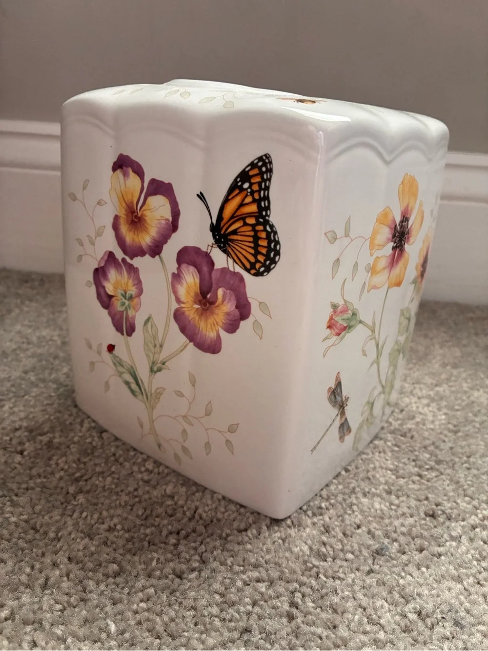 Lenox White Butterfly Meadow Ceramic Tissue Box Cover